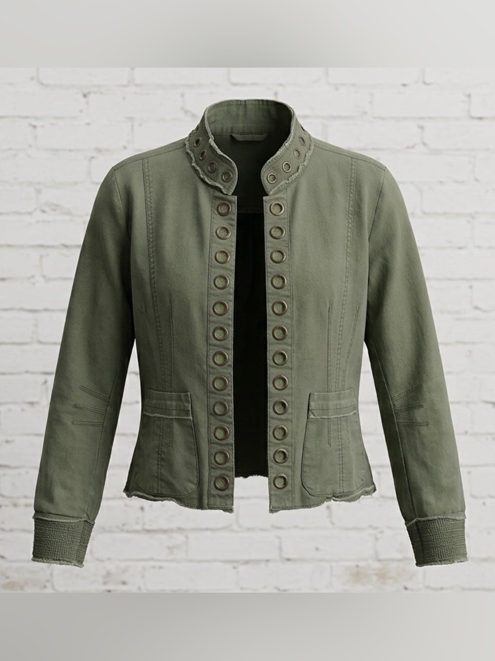 Vintage Dorothy Perkins 2010 Khaki Green Military Napoleon Hook Eyelet Jacket XL